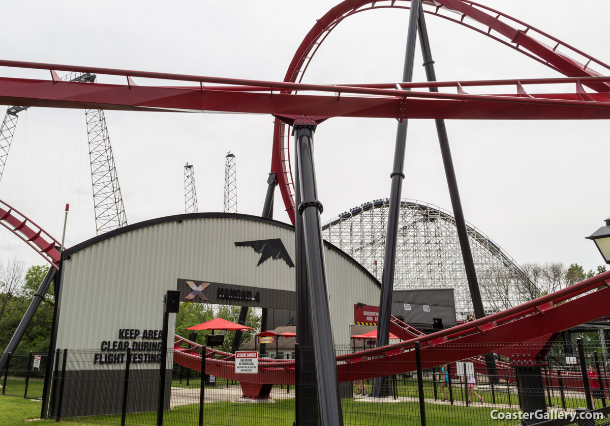 Aviation theme on the X-Flight coaster at Six Flags Great America