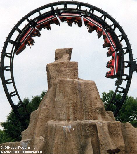 Demon roller coaster in a vertical loop