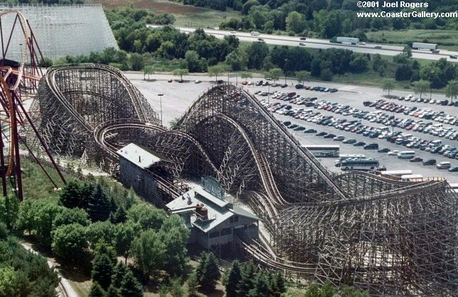 Aerial shot of the Viper roller coaster -- based on the famous Coney Island Cyclone