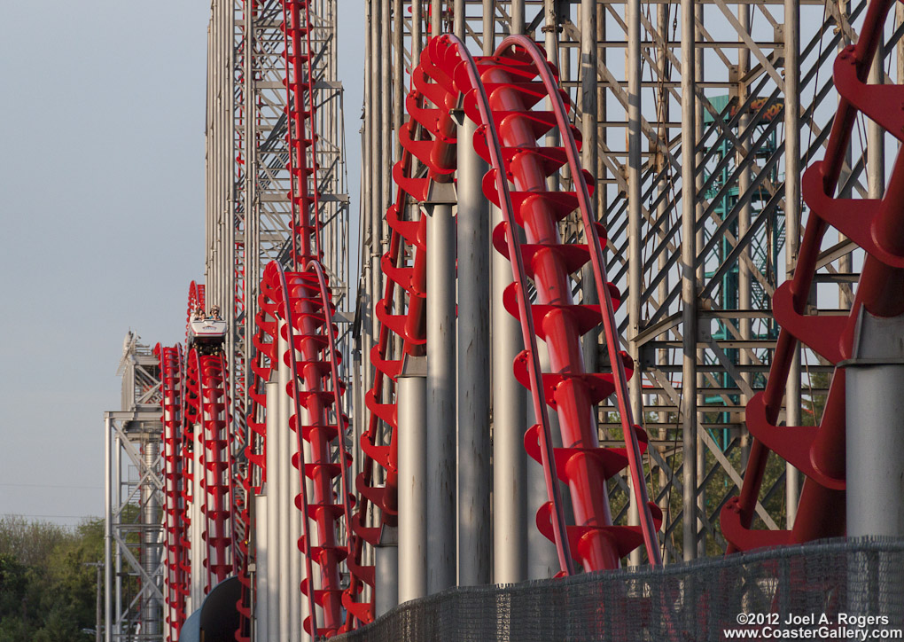 Hills on a big red roller coaster
