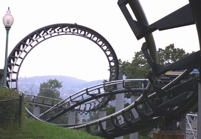 Corkscrew loop on the Phantom's Revenge roller coaster at Kennywood