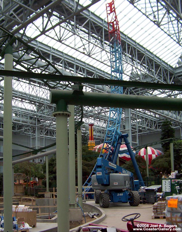 Construction of amusement park rides in the Mall of America