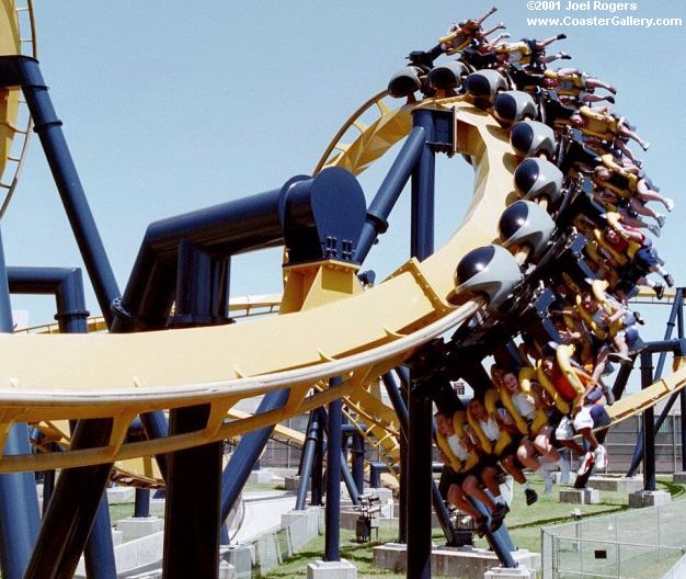 Corkscrew loop on an inverted roller coaster