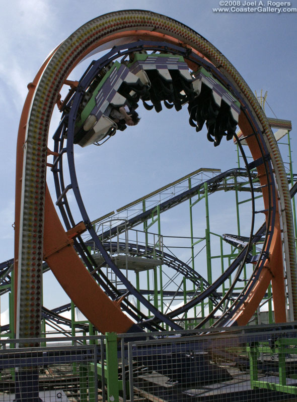 Roller coaster going through a loop.