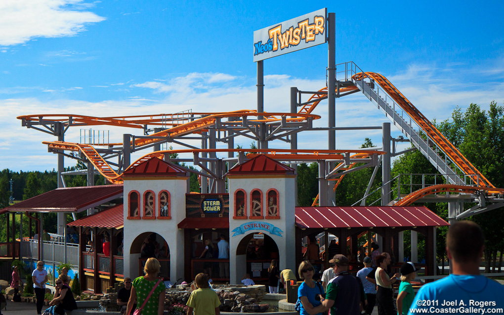 A roller coaster with two lifts.