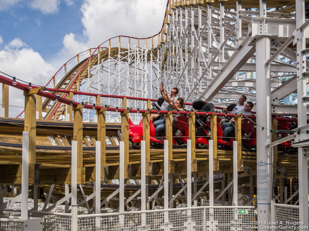 Timberliner trains on the Twister roller coaster at Gröna Lund