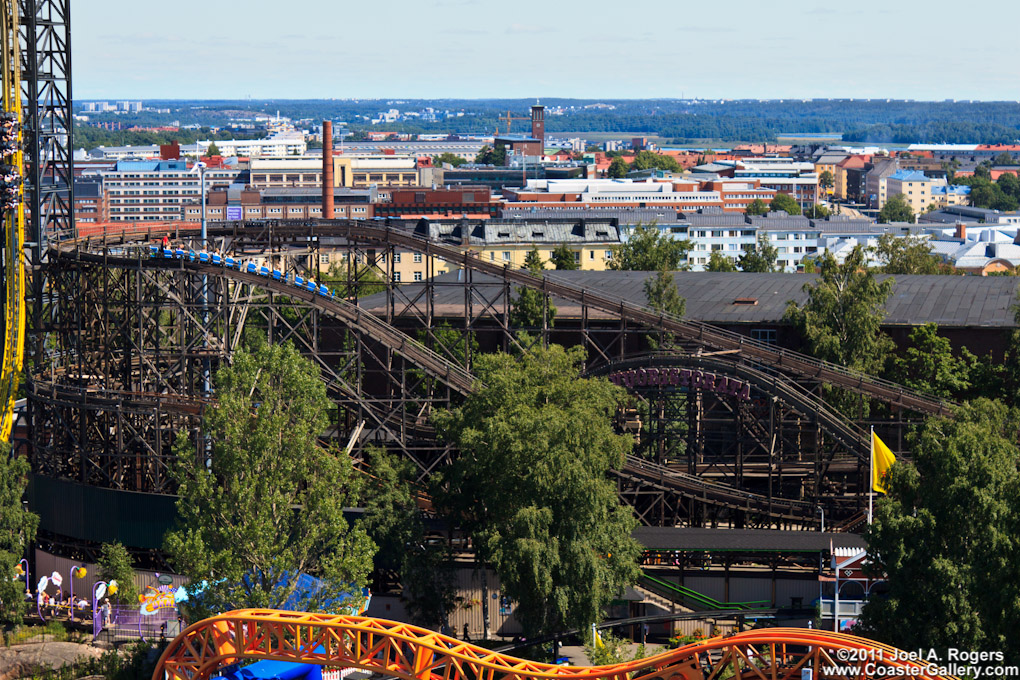 Profile of a wooden roller coaster