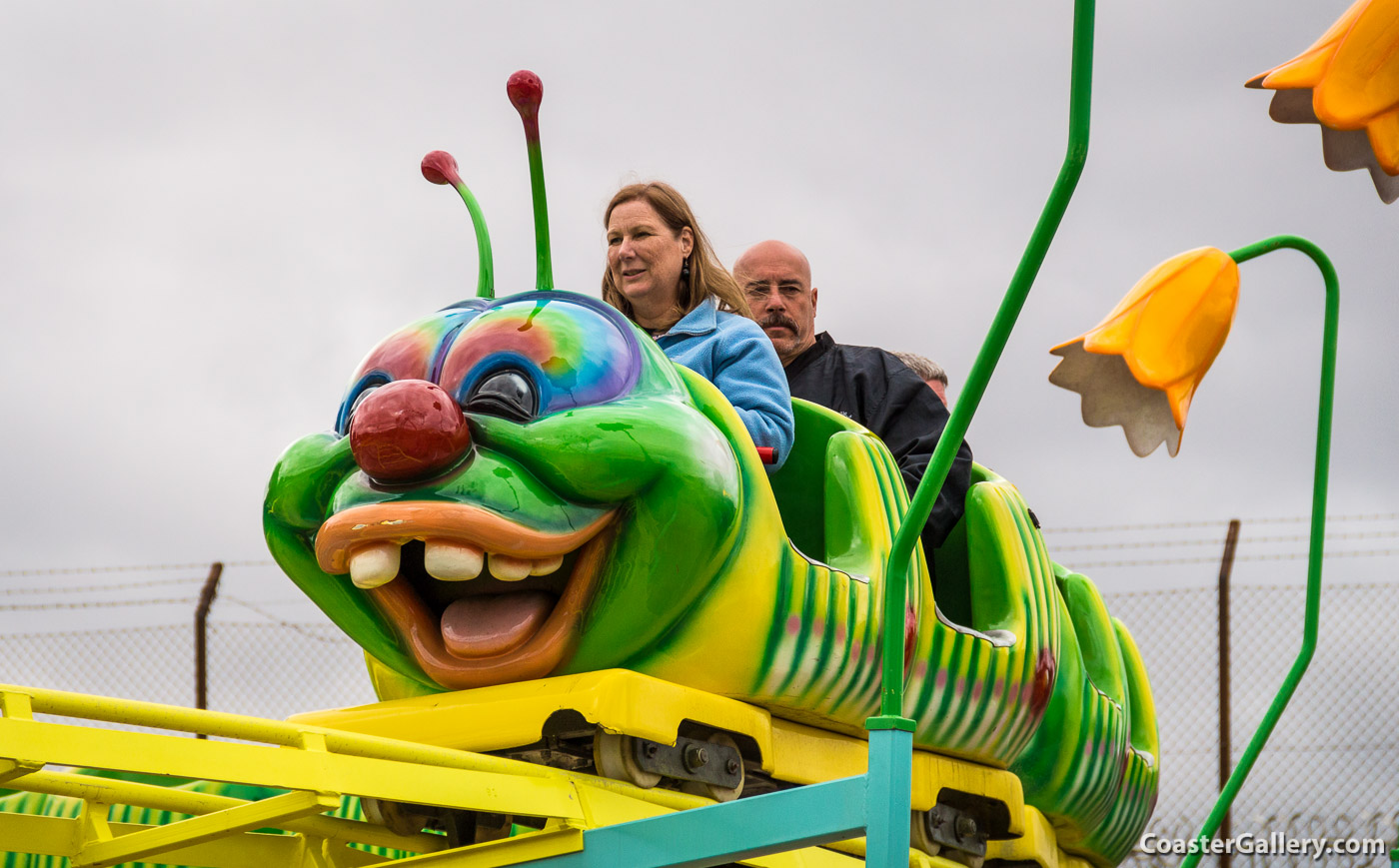 Roller coaster wheel assembly on the Counter Culture Caterpillar at Dreamland in Margate, England, United Kindgom