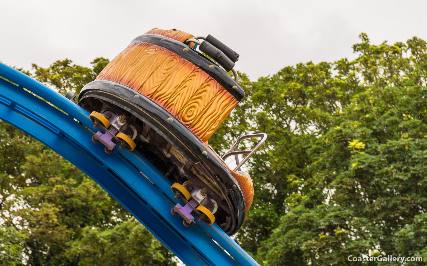 Wheel assemblies on the Crazy Mouse spinning roller coaster at Dreamland in Margate, England, United Kindgom