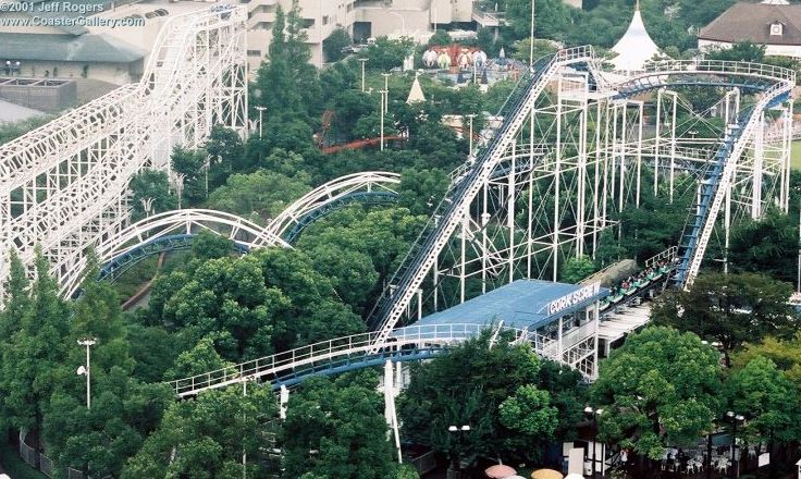 Corkscrew roller coaster in Nagashima
