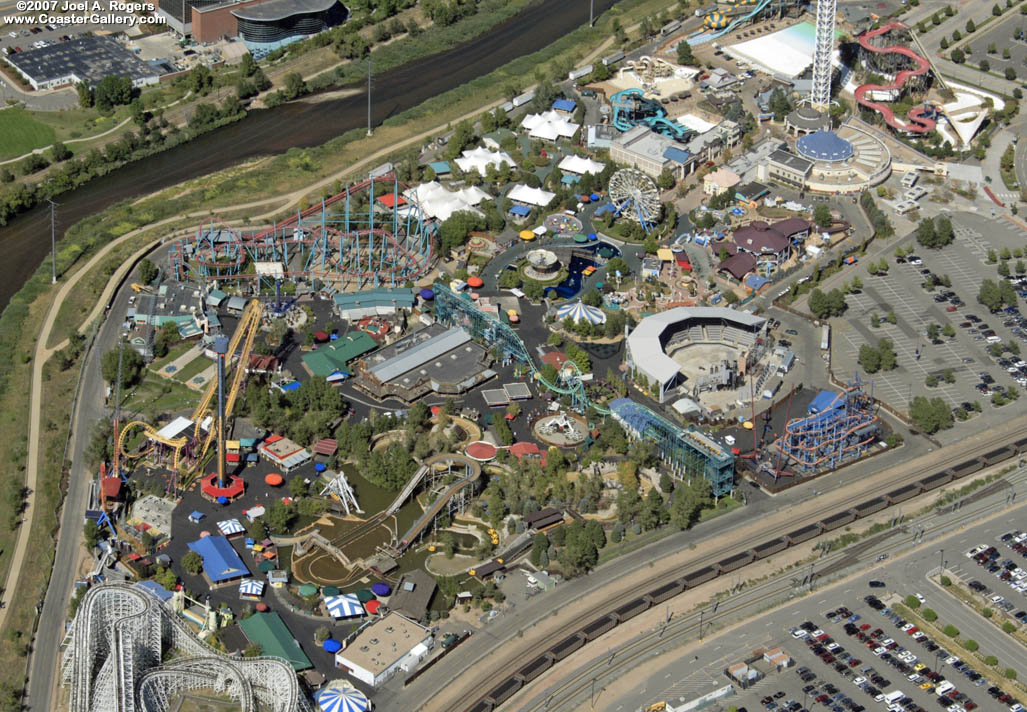 Aerial shot of Elitch Gardens and Island Kingdom Water Park