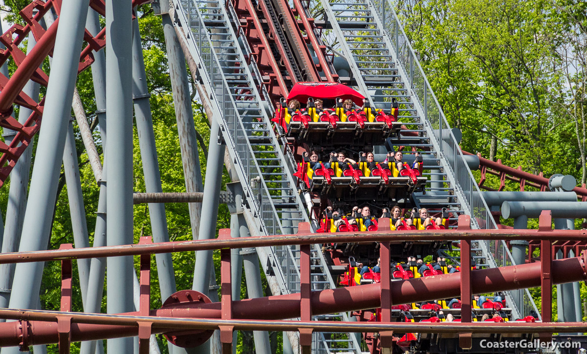 The red train on the Firehawk at Kings Island in Ohio