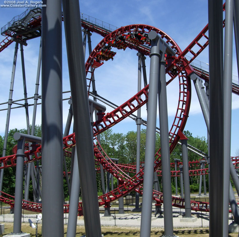 Vertical loop on a flying roller coaster in Ohio