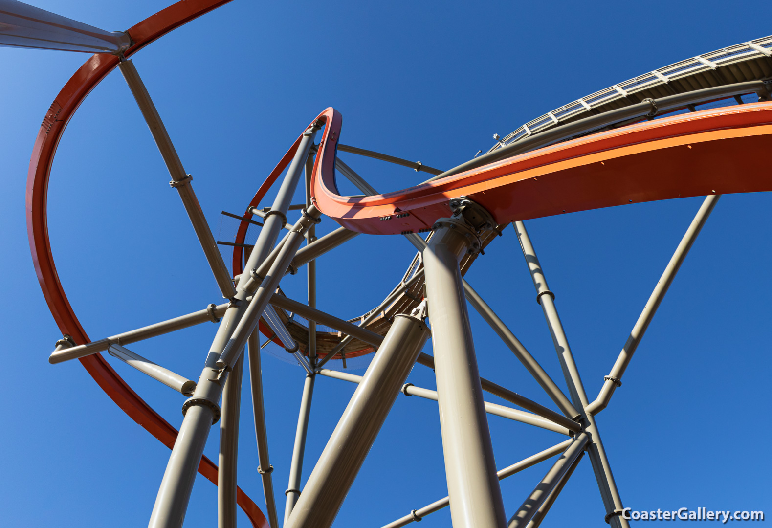 Vertical drop on the RailBlaser single-rail coaster at California's Great America