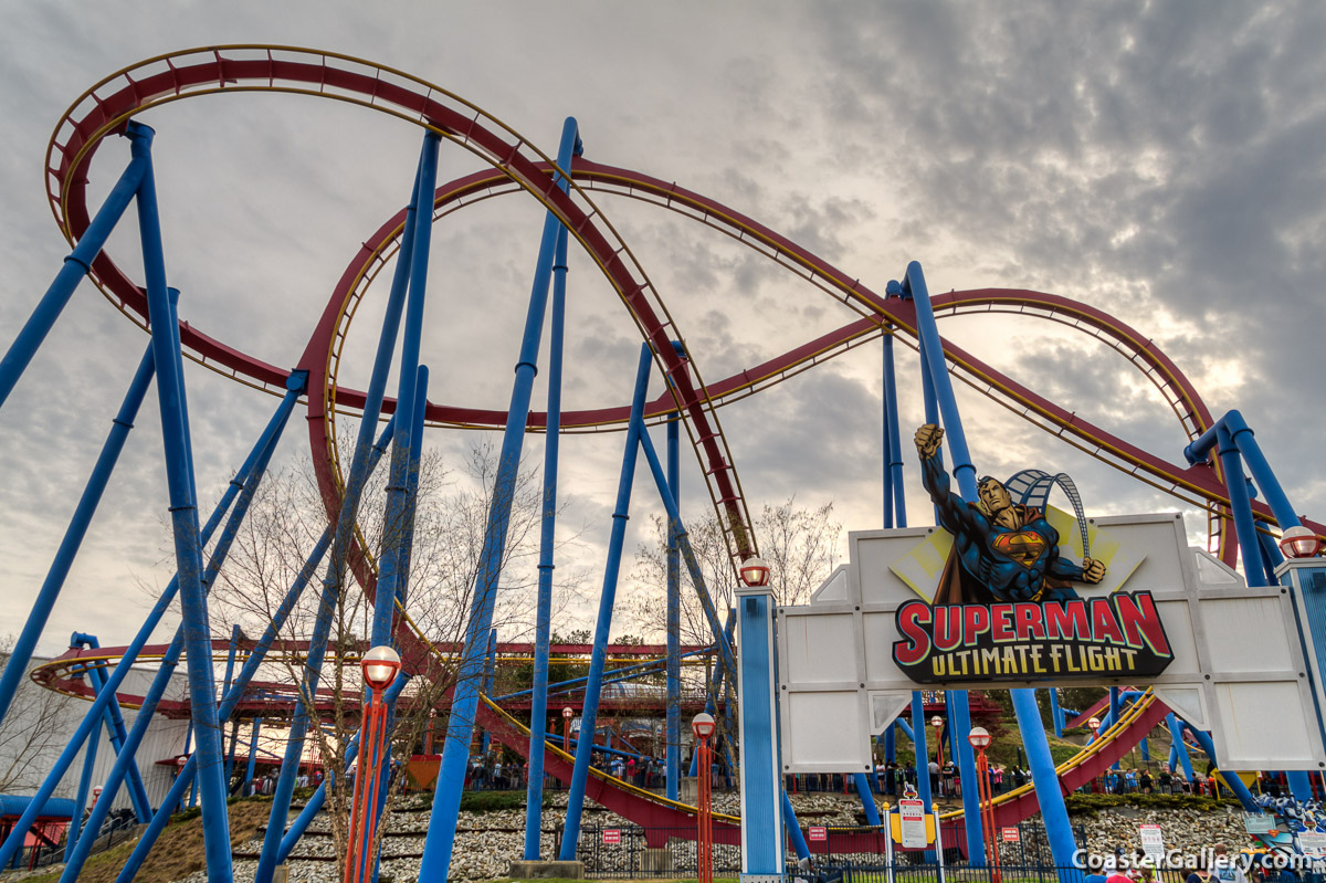 Pretzel Loop on a flying roller coaster