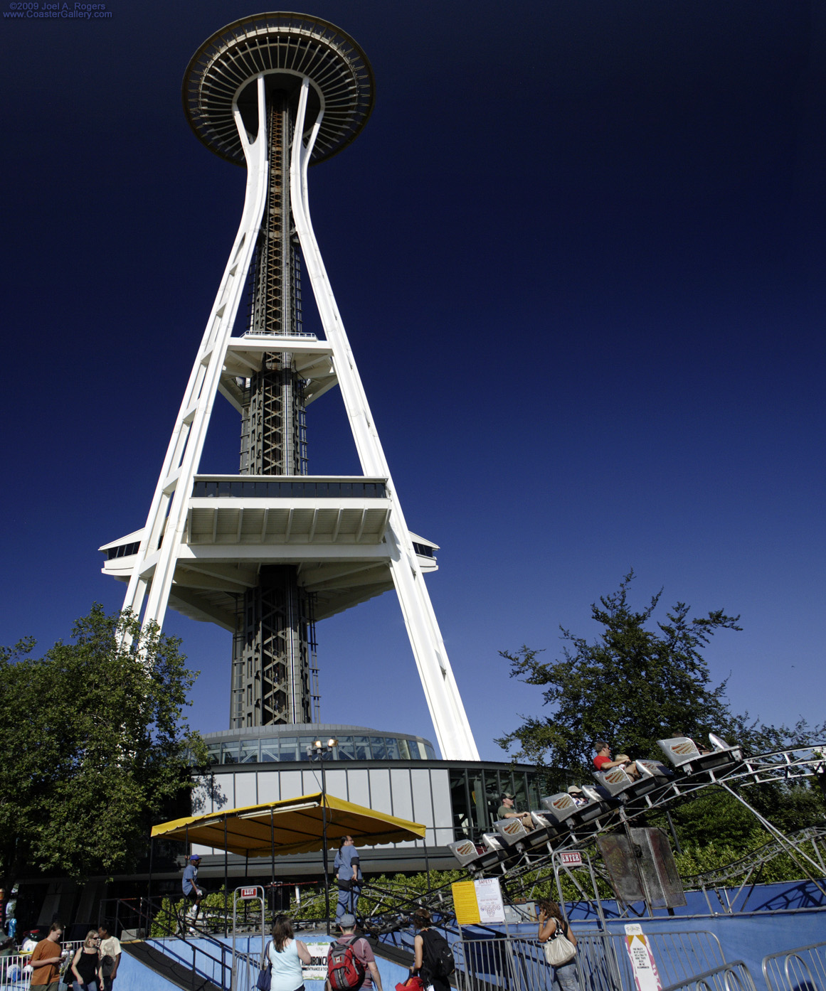 Rainbow Chaser roller coaster built by Schiff.  Located next to Experience Music Project and Seattle Space Needle.