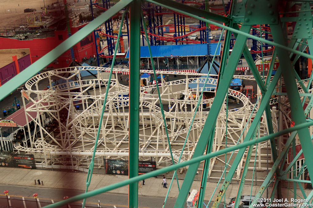 Aerial view of the Steeplechase coaster at Coney Island