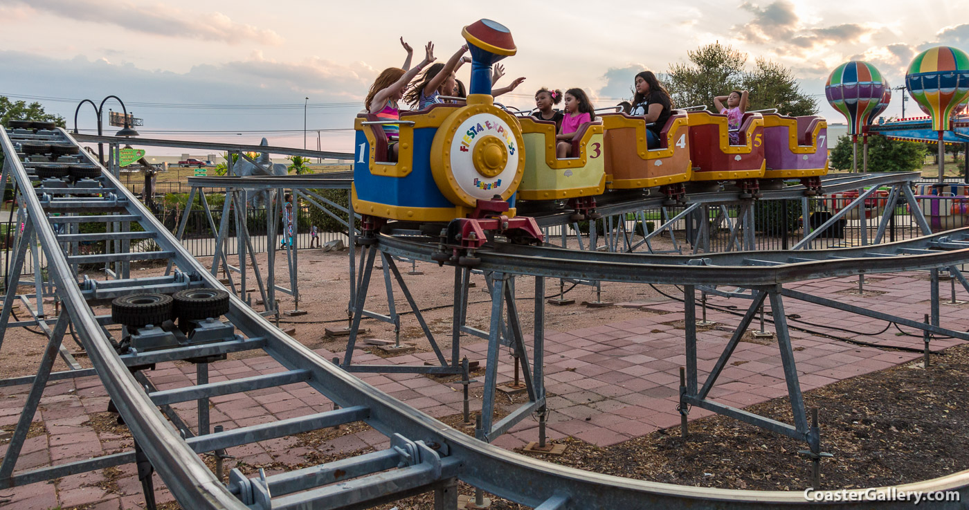 Lift hill on the Fiesta Express roller coaster at Austin's Park N Pizza