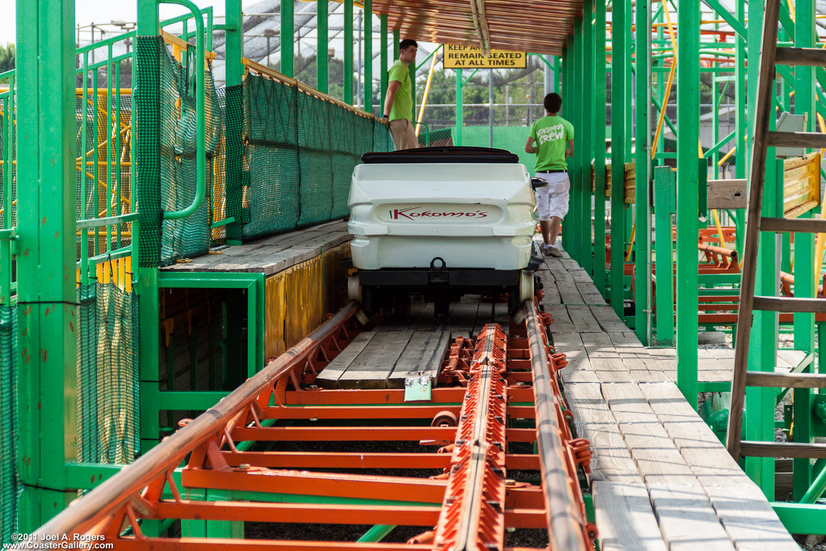 Loading platform on the Serpent roller coaster at Kokomo's Family Fun Center