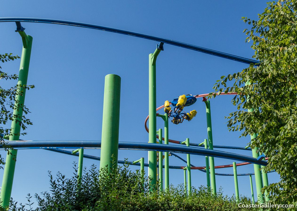 Sky Rider roller coaster at Skyline Park in Bad Wrishofen, Bavaria, Germany - the only spinning suspended coaster