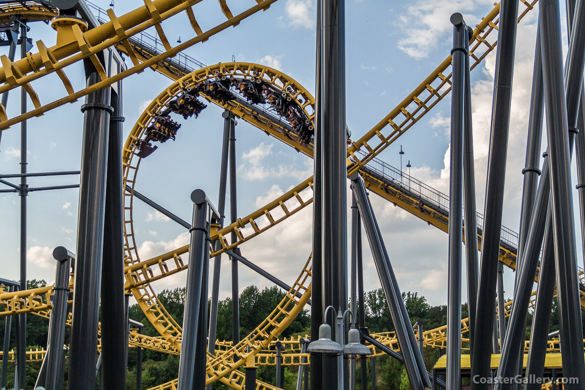 Vertical loop on the Batwing roller coaster from Six Flags America in Maryland
