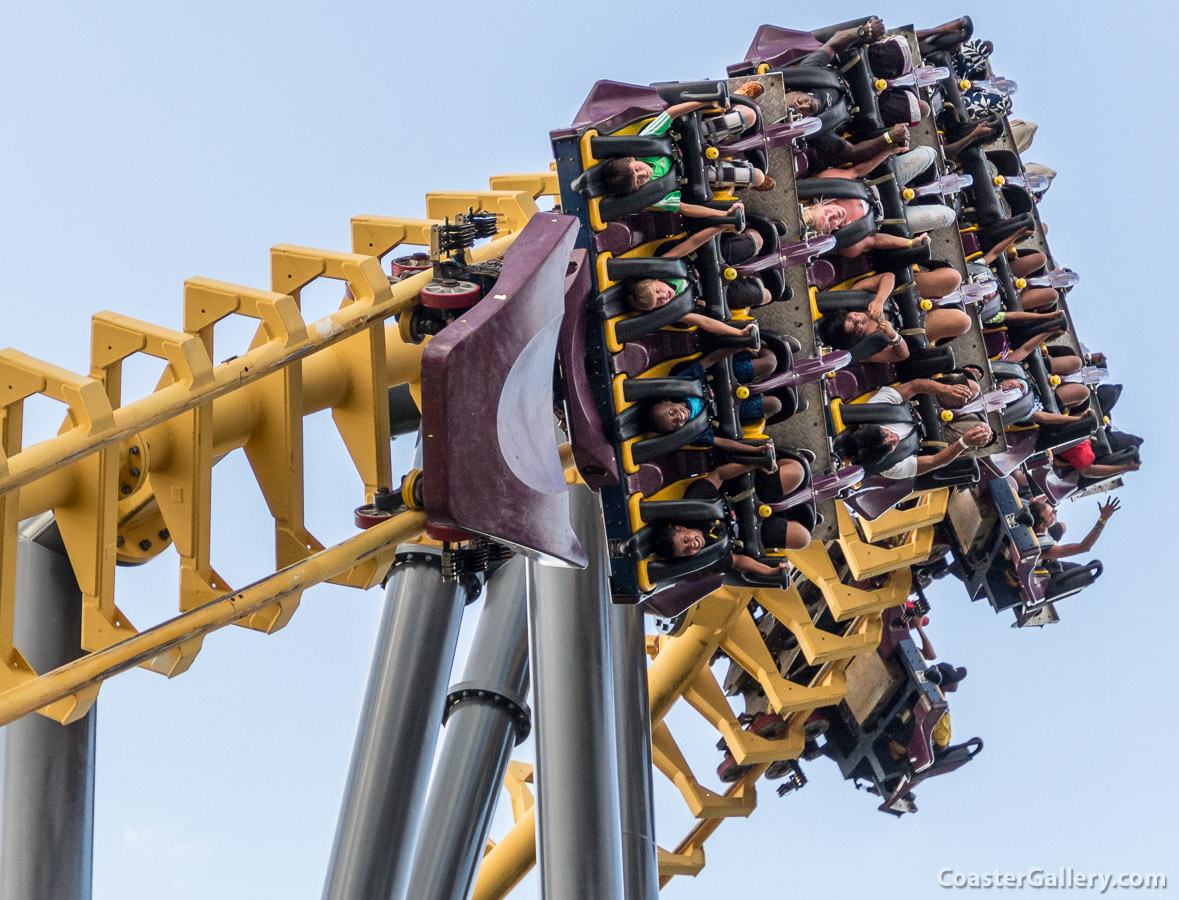 Safety restraints on a flying roller coaster