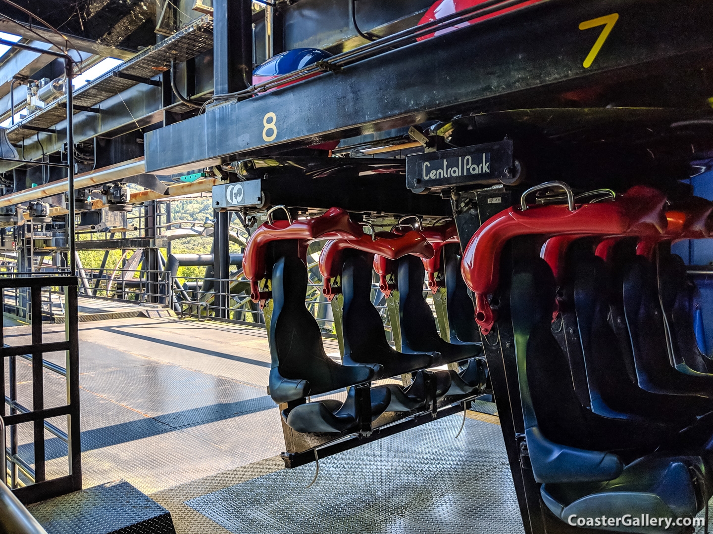 Trains on the Diavlo roller coaster at Himeji Central Park